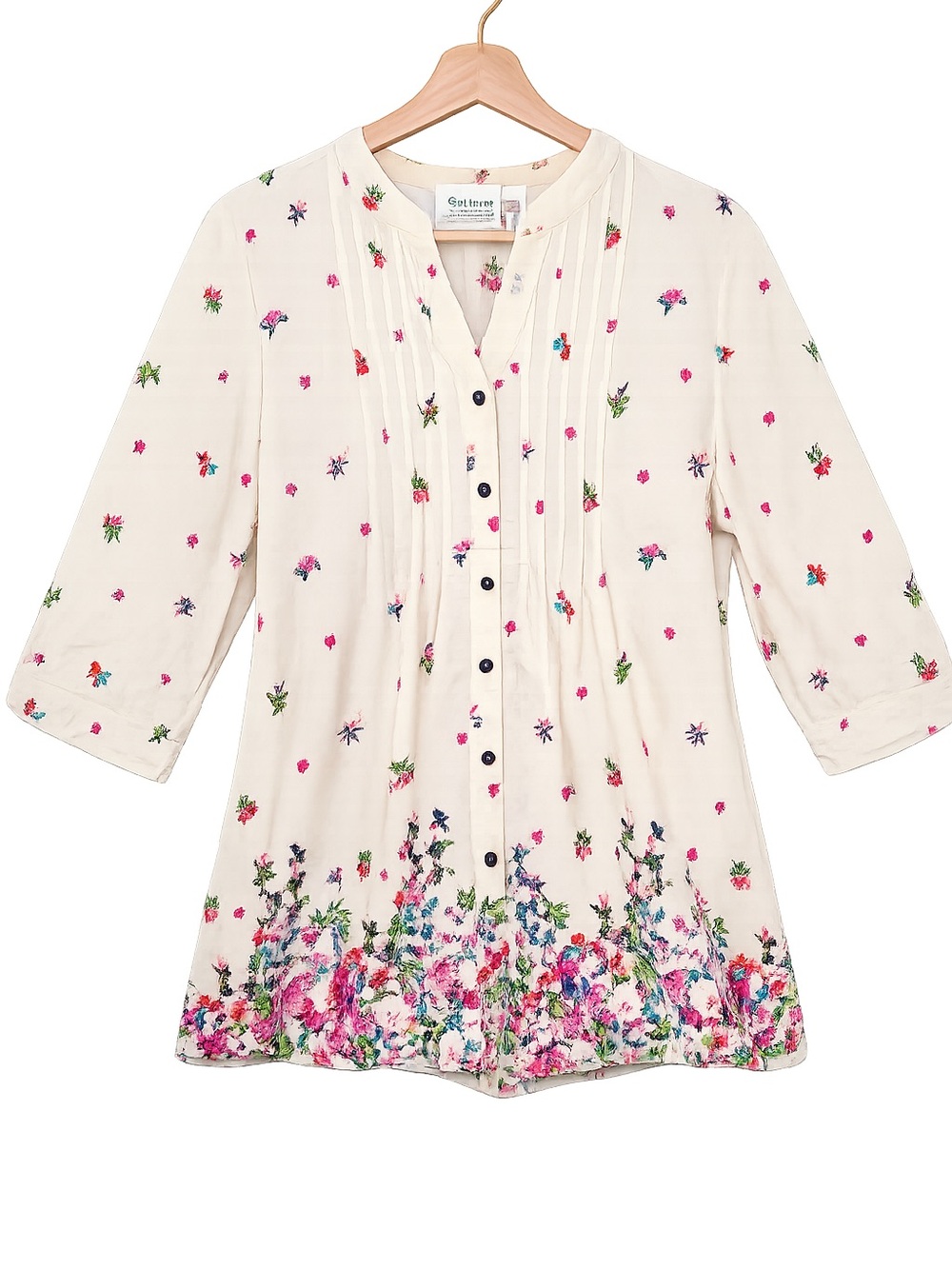 Vermont Country Store 100% Cotton Floral Blouse | Cottage Garden Button Top - Picture 2 of 11